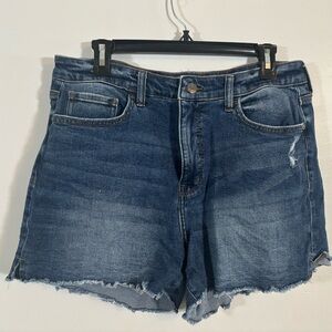 Wonderly High-Rise Distressed Denim Shorts Women’s 12R Blue Frayed Hem Stretch